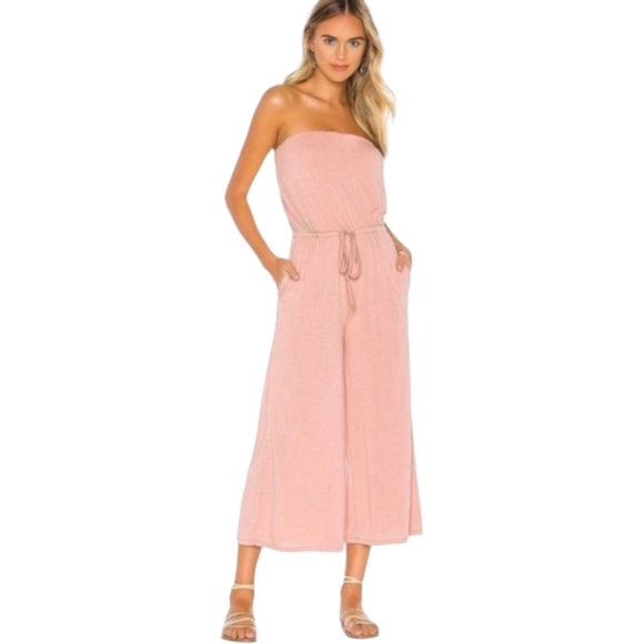 L*SPACE Sz M Mila Wide Leg Cropped Strapless Jumper Jumpsuit Primrose Pink NWT - Picture 1 of 15